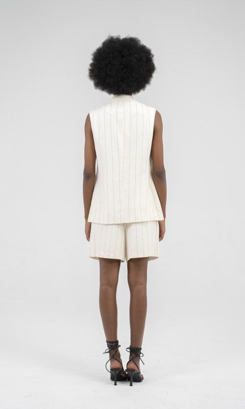 SIXDO Beige Stripe Linen Waistcoat